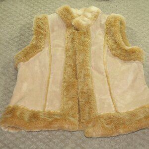 Retro 70's Live a Little Women's Sz XL Beige Leather Vest w Faux Fur Trim Lining